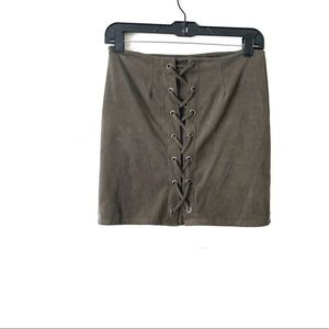 Windsor Pull-on Suede Lace Front Mini Skirt